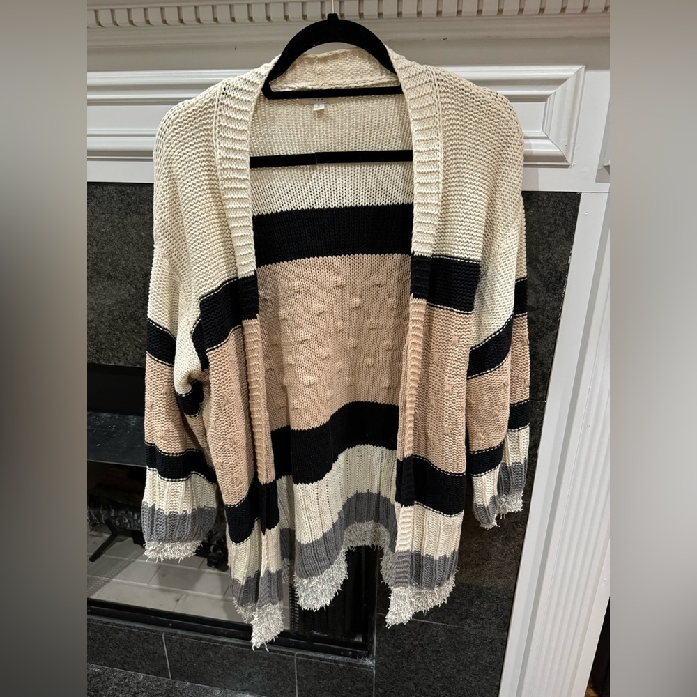 Umgee Tan, Gray, Black, White Striped Cardigan - Small - Great Condition